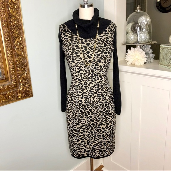 Calvin Klein Cowl Neck Sweater Dress Animal Print Sheath Career Office Small - Picture 2 of 8
